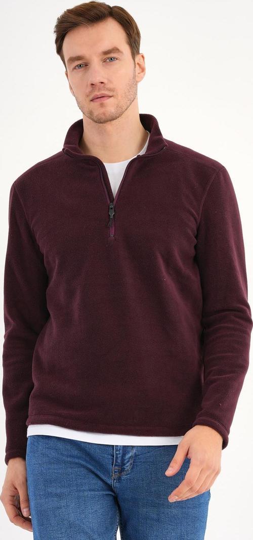 Bordo Polar Sweatshirt Erkek Dik Yaka