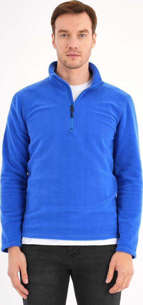 Mavi Polar Sweatshirt Erkek Dik Yaka