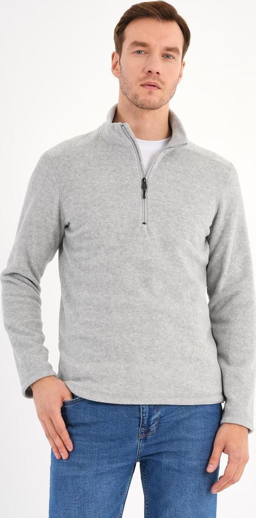 Melanj Gri Polar Sweatshirt Erkek Dik Yaka