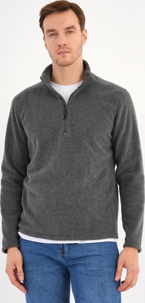 Melanj Antrasit Polar Sweatshirt Erkek Dik Yaka