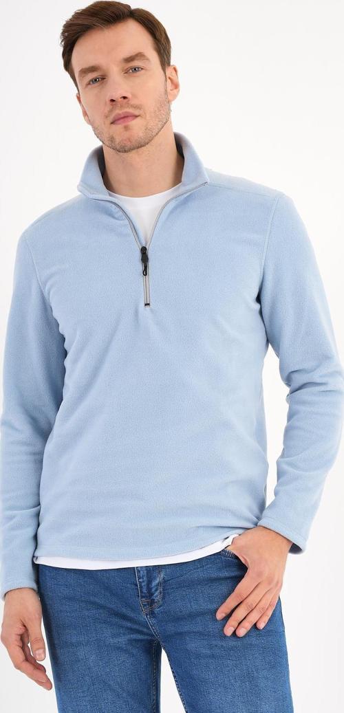 Bebek Mavisi Polar Sweatshirt Erkek Dik Yaka
