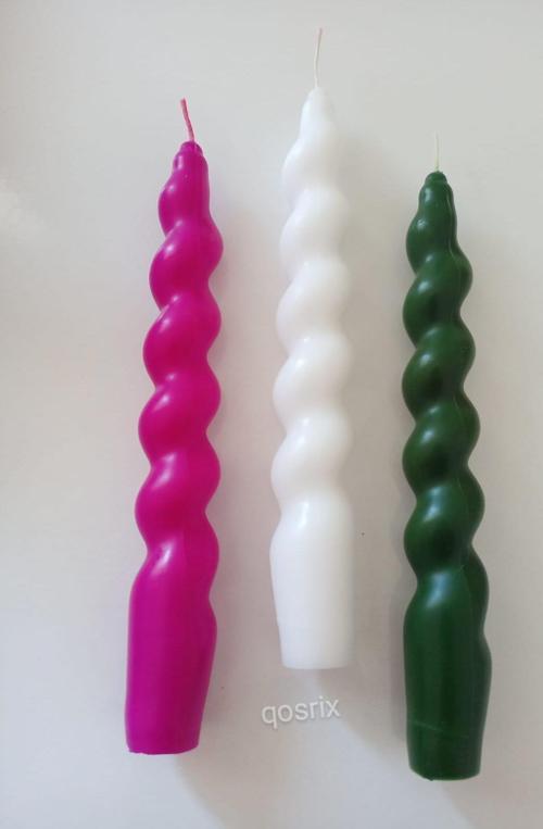 3'lü Çok 3 Renkli Italyan Burgulu Şamdan Soya Mumu Doğal Kokulu Uzun Çubuk Konik Burgu Spiral Mum