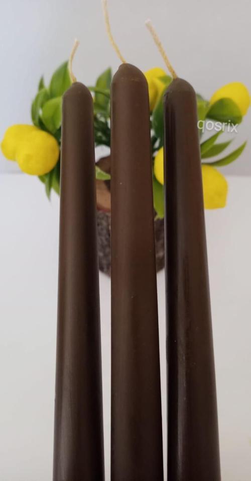 3'lü Kahverengi Şamdan Mumu 1. Kalite Doğal Kokulu Uzun Çubuk Konik Mum