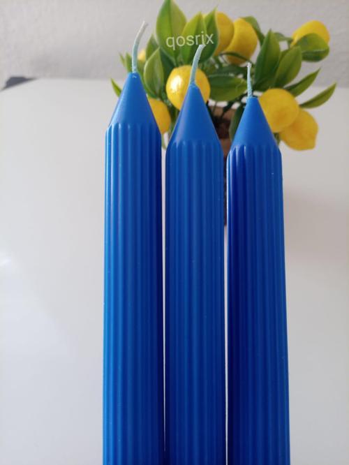 3'lü Mavi Şamdan Mumu 1. Kalite Doğal Kokulu Uzun Çubuk Konik Mum
