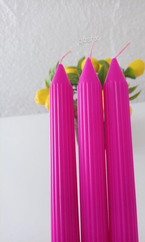 3'lü Pembe Fuşya Şamdan Mumu 1. Kalite Doğal Kokulu Uzun Çubuk Konik Mum Dekoratif