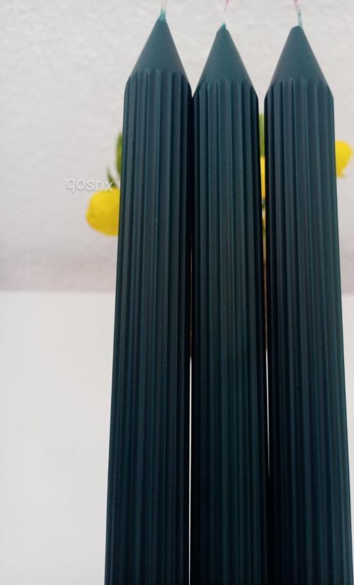3'lü Petrol Yeşili Şamdan Soya Mumu 1. Kalite Doğal Vanilya Kokulu Uzun Çubuk Konik Mum Dekoratif