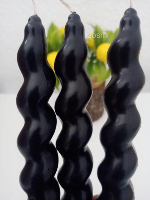 3'lü Siyah Italyan Burgulu Şamdan Soya Mumu Doğal Kokulu Uzun Çubuk Konik Burgu Spiral Mum Dekoratif
