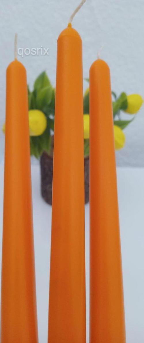 3'lü Turuncu Şamdan Soya Mumu 1. Kalite Doğal Vanilya Kokulu Uzun Çubuk Konik Mum Dekoratif