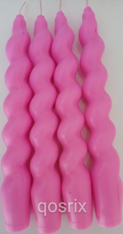 4'lü Açık Pembe Renk Italyan Burgulu Şamdan Soya Mumu Doğal Kokulu Uzun Çubuk Konik Burgu Mum Spiral