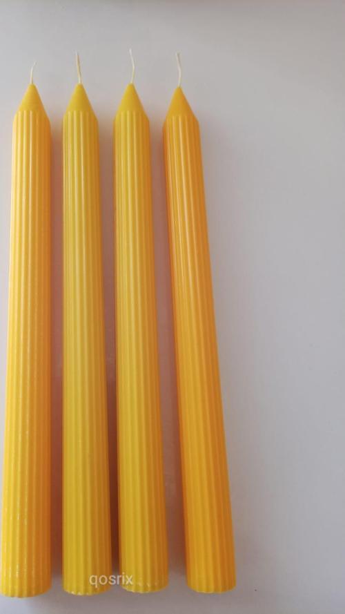 4'lü Sarı Şamdan Mumu 1. Kalite Doğal Kokulu Uzun Çubuk Konik Mum