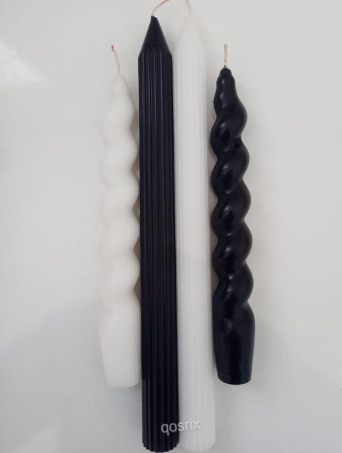 4'lü Siyah Beyaz Italyan Burgulu Şamdan Soya Mumu Doğal Kokuluuzun Çubuk Konik Burgu Spiral Mum