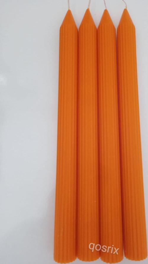 4'lü Turuncu Şamdan Soya Mumu 1. Kalite Soya Doğal Vanilya Kokulu Uzun Çubuk Konik Mum Dekoratif