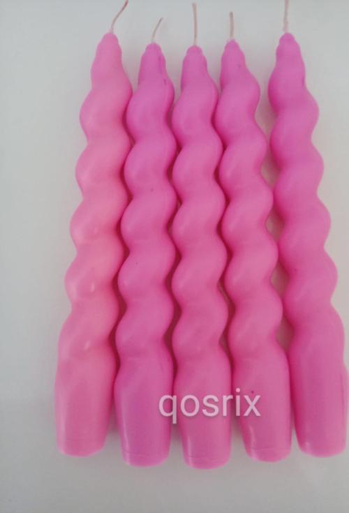 5'li Açık Pembe Renk Italyan Burgulu Şamdan Soya Mumu Doğal Kokulu Uzun Çubuk Konik Burgu Spiral Mum