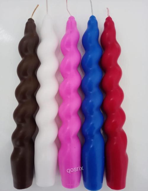 5'li Çok 5 Renkli Italyan Burgulu Şamdan Soya Mumu Doğal Kokulu Çubuk Konik Burgu Spiral Mum Dekoratif