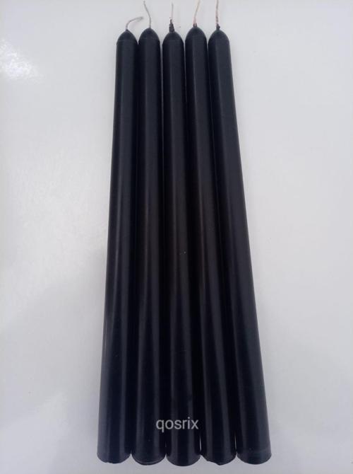 5'li Siyah Şamdan Soya Mumu 1. Kalite Doğal Vanilya Kokulu Uzun Çubuk Konik Mum Dekoratif