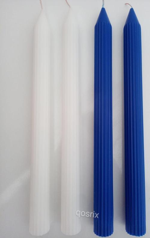 Yılbaşı Özel Serisi 4'lü Beyaz Mavi Şamdan Doğal Kokulu Soya Mumu Yeni Yıl Noel Uzun Çubuk Konik Mum