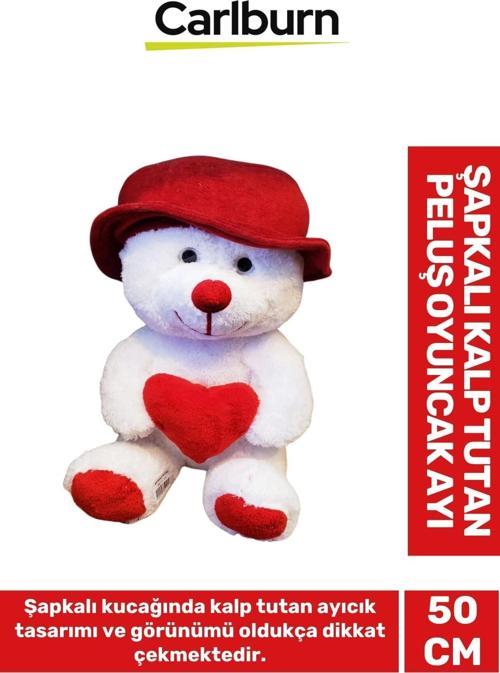 Özel Üretim Sevgiliye Özel Gün Hediye Şapkalı Kalp Tutan Peluş Oyuncak Ayı 50cm