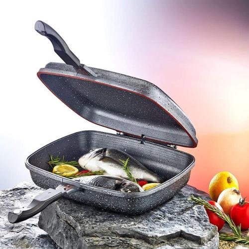 Granit 36x26x9 cm Çift Taraflı Balık Tavası Gri