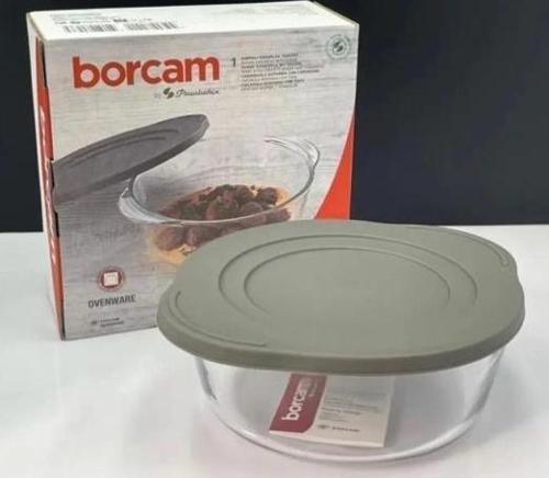 59123 Gri Yuvarlak Plastik Kapaklı Borcam Fırın Kabı