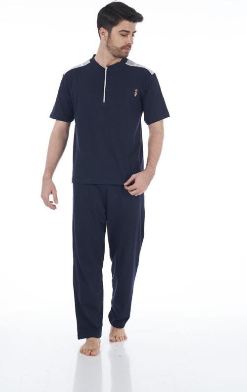 22261 Erkek Penye Apolet Desenli Kısa Kollu Pijama Takımı