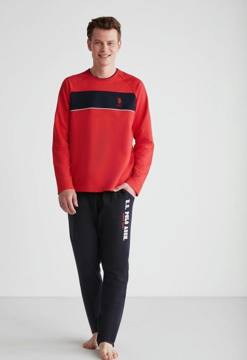 18721 Erkek Kırmızı Yuvarlak Yaka Pijama Takımı