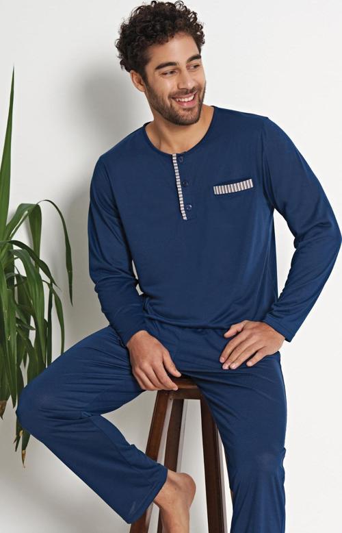 Pijadore 1698 Erkek Uzun Kollu Düğmeli Pijama Takımı
