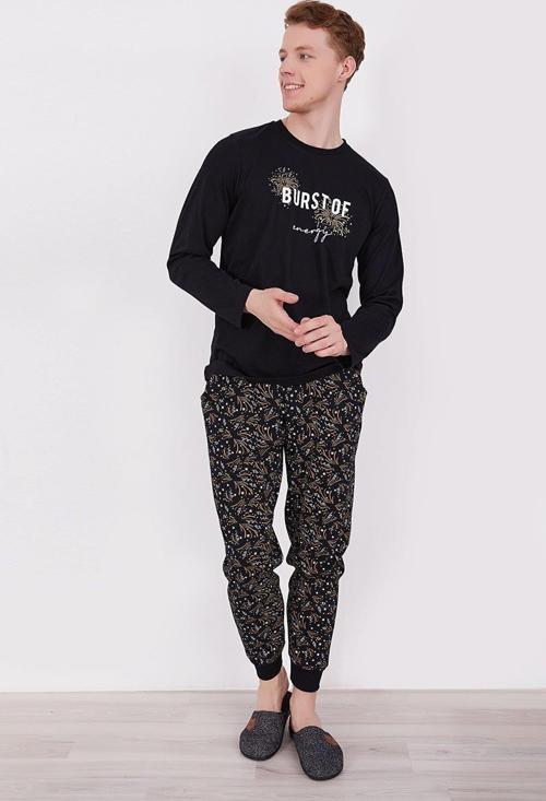 2302 Burst Of Energy Siyah Erkek Uzun Kol Pijama Takım