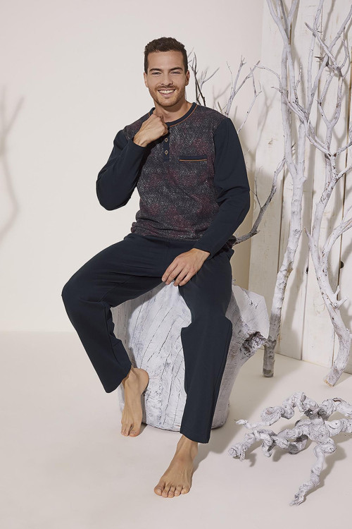 8026 Erkek Yaka Reçme Pijama Takım