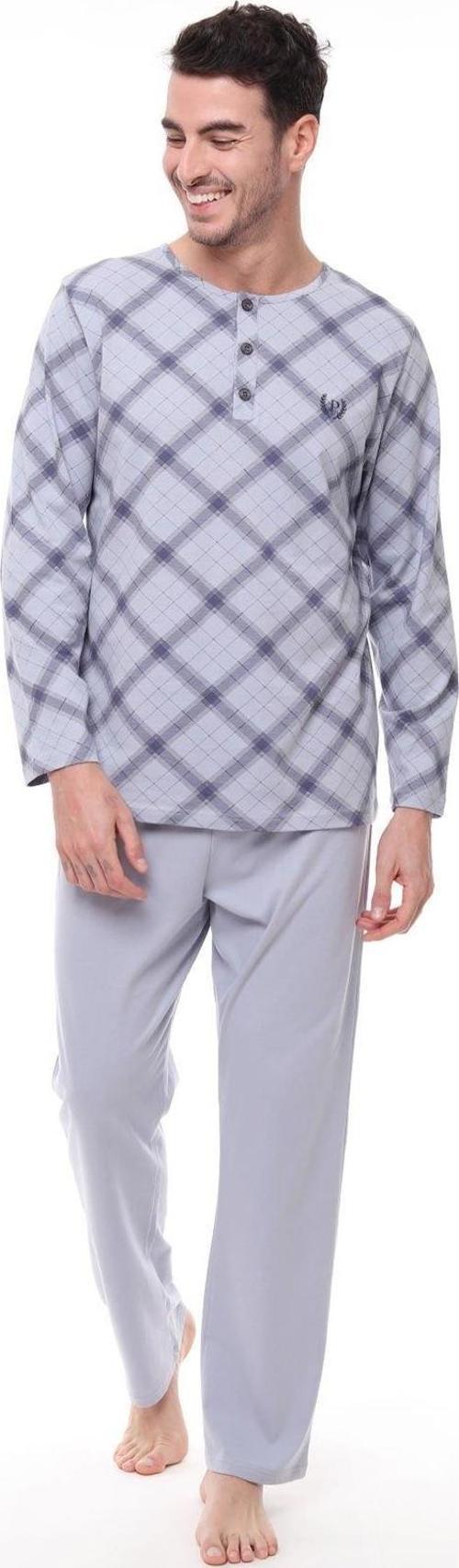 Pijadore 1407 Erkek  Uzun Kollu Kareli Düğmeli Pijama Takım