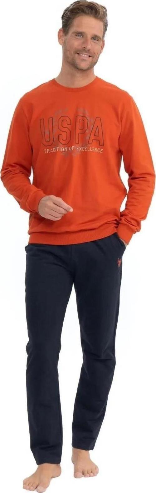 18824 Erkek Turuncu Uzun Kollu Yuvarlak Yaka İki İplik Pijama Takım