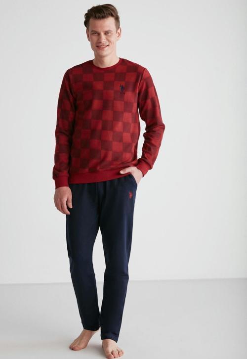 U.S Polo Assn 18713 Erkek Bordo Yuvarlak Yaka Pijama Takımı
