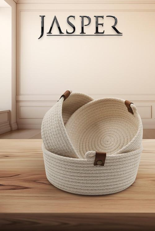 3'lü Krem Jüt Hasır Sepet Oval Özel Tasarım Çok Amaçlı Düzenleyici Organizer