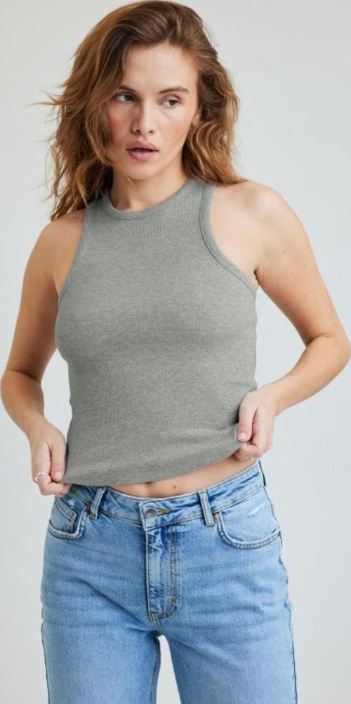 WAK Kadın Gri Halter Yaka Fitilli Crop Bluz