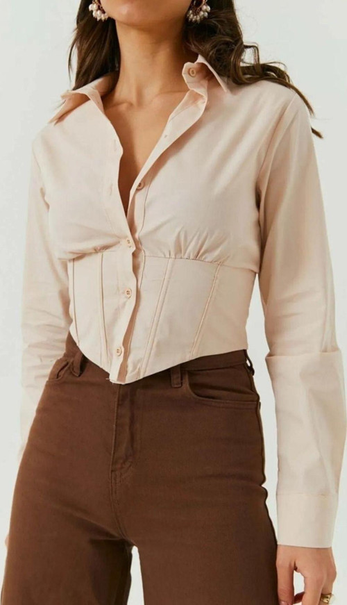 WAK - Kadın Vizon Beli Lastikli Korse Crop Gömlek