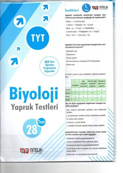 Nitelik Yaprak Test Yks Tyt Biyoloji