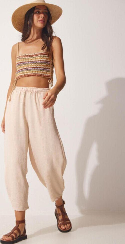Kadın Beli Lastikli ayrobin Şalvar Pantolon