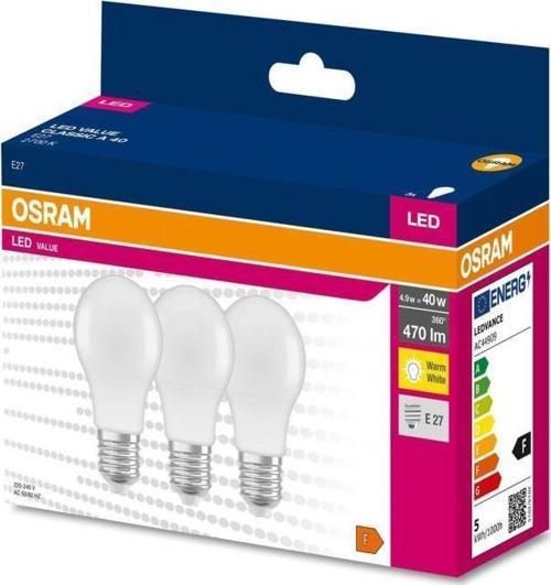 Ledvalue 4,9W (40W) 3 lü Led Ampul Sarı - 2700K E27