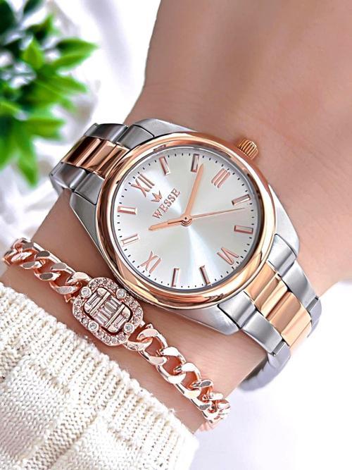 Çelik Kordon Takvimli Kadran 5 Atm Suya Dayanıklı Kadın Kol Saati+Bileklik BW.112204.RG