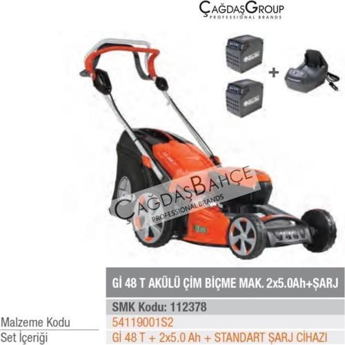 Gİ48T Akülü Çim Biçme Makinesi 2 Adet 5 AH Akü + Şarj Cihazı