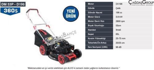 DM53P D196 Benzinli Çim Biçme Makinesi 53cm İtmeli