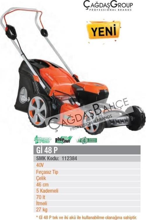Gİ48P  Akülü Şarjlı Çim Biçme Makinesi 40W 46 cm