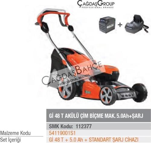 Gİ48T Akülü Çim Biçme Makinesi 5.0A Akü + Şarj Cihazı