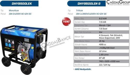 DHY9500LEK-3 TRİFAZE 8 KWA MARŞLI DİZEL JENERATÖR