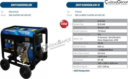 DHY10000LEK-3 TRİFAZE 8 KWA MARŞLI DİZEL JENERATÖR