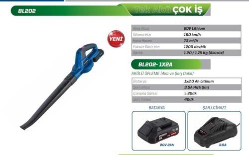BL202 Akülü Üfleme Makinesi 2Adet Akü ve Şarj Aleti Dahil