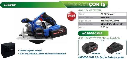 Hyundaı HCS202 Akülü Daire Testere Akü ve Şarj Aleti Dahildir