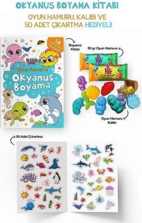 Okyanus Boyama Kitabı - Oyun Hamuru Kalıbı ve 50 Adet Çıkartma Hediyeli 3 + Yaş