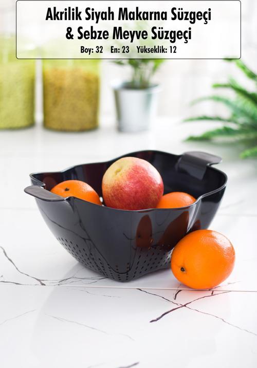 Akrilik Siyah Makarna Süzgeçi & Sebze Meyve Süzgeçi Siyah (32 * 23 Cm)