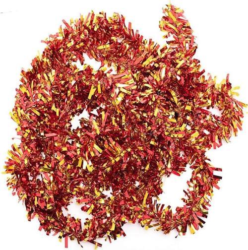 Kırmızı Altın Renk 4 cm Genişlik Garland Çift Renk Sim Süs 180 cm TdrTR