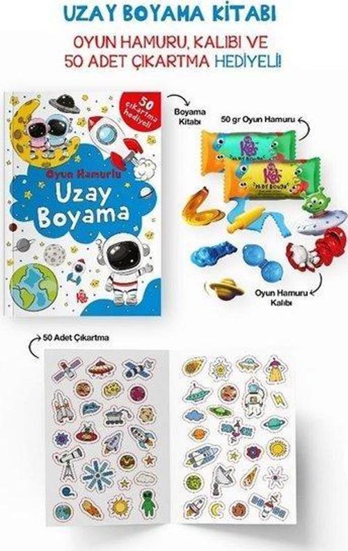Uzay Boyama Kitabı - Oyun Hamuru Kalıbı ve 50 Adet Çıkartma Hediyeli 3 + Yaş
